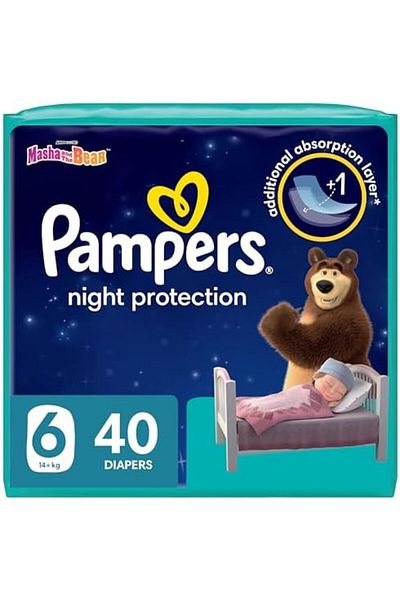 Pampers Baby-Dry Night Diapers Additional Absorption Layer for Overnight Leakage Protection, Size 6,