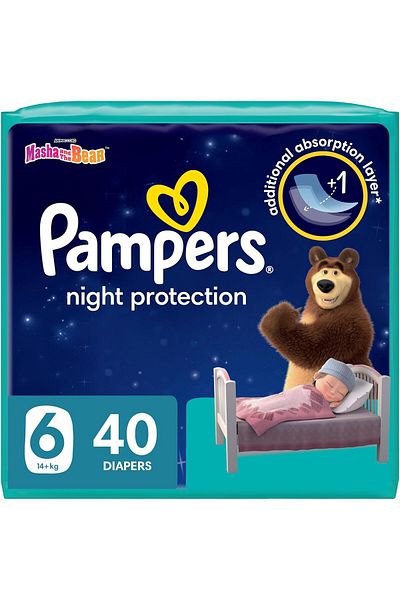 Pampers Baby-Dry Night Diapers Additional Absorption Layer for Overnight Leakage Protection, Size 6,