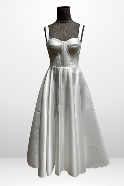 By Saygı Women's Strap Back Drawstring Corsage Satin Flared Midi Dress