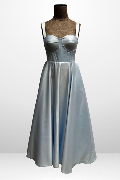 By Saygı Women's Strap Back Drawstring Corsage Satin Flared Midi Dress