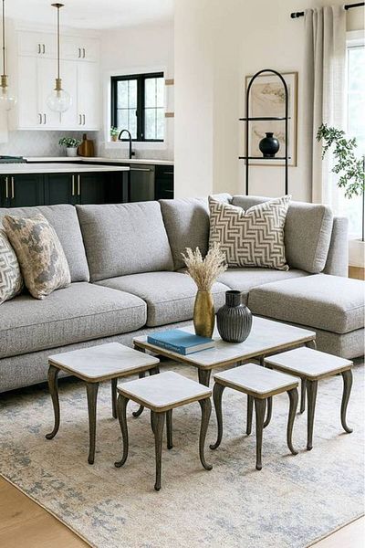 Al Saada Home كمية محدودة - طقم طاولات خدمة سيراميك ٤+١ - ذهبي