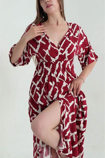 Gülmude Double Breasted Collar Slit Woven Viscose Women's Dress (120 cm)