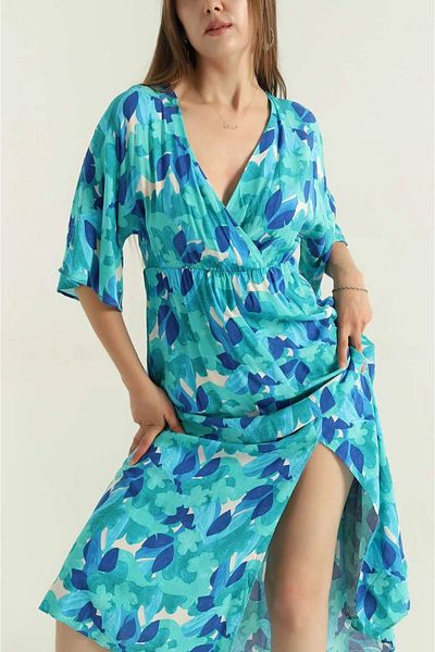 Gülmude Double Breasted Collar Slit Woven Viscose Women's Dress (120 cm)