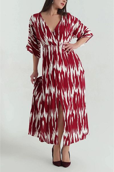 Gülmude Double Breasted Collar Slit Woven Viscose Women's Dress (120 cm)