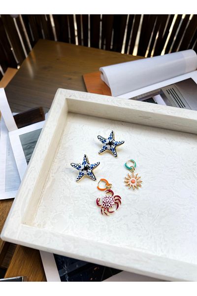 İLKYAZ AKSESUAR Starfish- Crab- Sun Set of 4 Brand Earrings