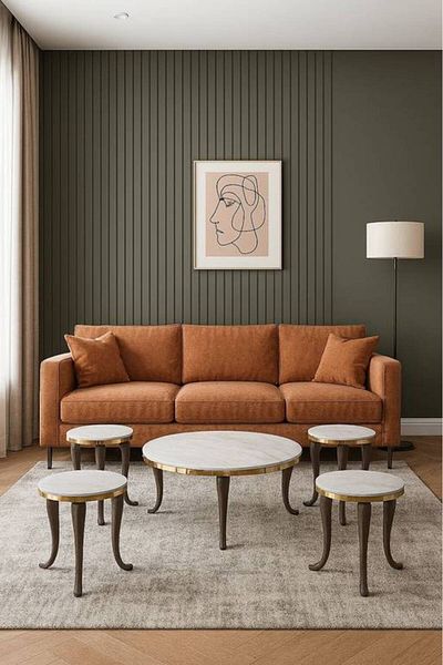Al Saada Home طقم طاولات خدمة سيراميك ٤+١ - ذهبي
