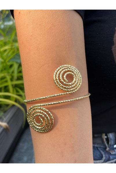 Metal Spiral Stone Detailed Gold Pazu Bracelet