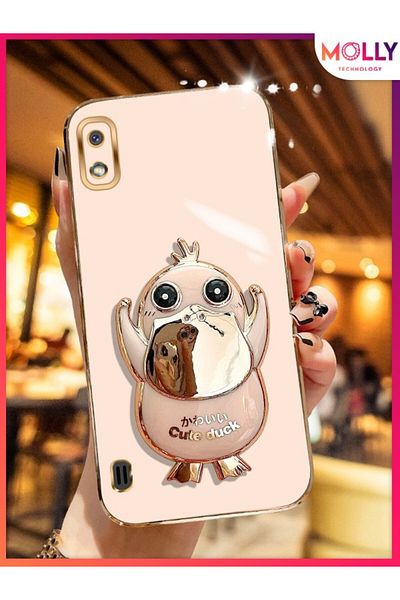 Molly Rose Cute Duck Stand Luxury Silicone Case with Gold Detail on the Edges for Samsung Galaxy A10