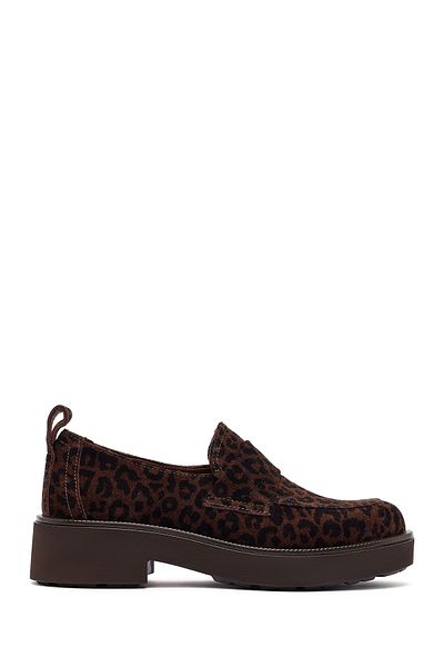 Derimod Women's Leopard Patterned Suede Leather Masculine Loafer 25Afd201710