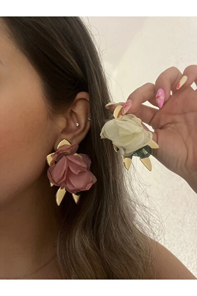 MyladyAccessoriess Tulle Detailed Flower Earrings White