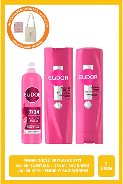 Elidor Güçlü ve Parlak 3’lü Saç Bakım Seti | Şampuan, Saç Kremi, Durulanmayan...