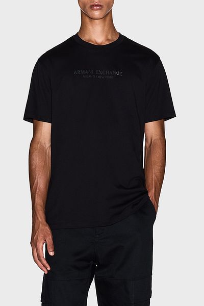 Armani Exchange Tricou cu logo imprimat din bumbac, cu croiala normala, cu gatul rotund, pentru barbati, XM001280 AF1036