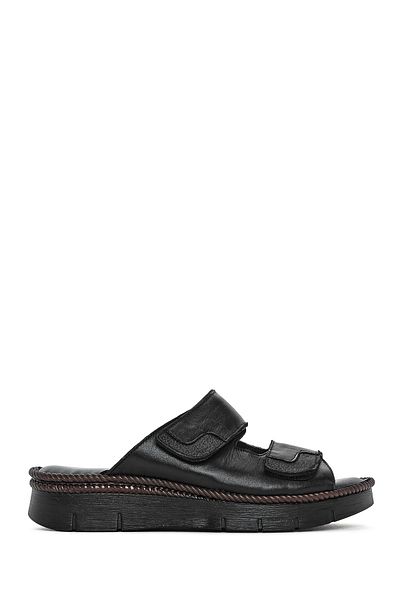 Derimod Women's Black Double Striped Leather Comfort Slippers 25Sfd320918
