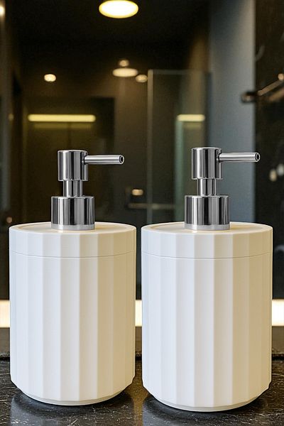 DOVİHOME 2 броя 700 мл XL дозатор за течен сапун за плот, бял, сребрист, с помпа, дозатор за перилен препарат за баня и кухня