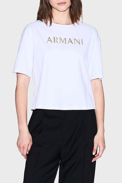 Armani Exchange 100% Cotton Cropped Fit Crew Neck Logo t Shirt t Shirt Xw001364 Af15085