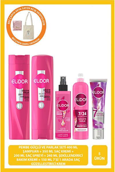Elidor Güçlü ve Parlak 5’li Saç Bakım Seti | Şampuan, Krem, Sprey, 7’si 1 Arada Bakım Kremi