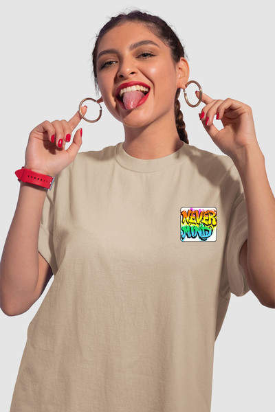 NEVERMIND Unisex Colorful Graffiti Printed Oversize White T-Shirt