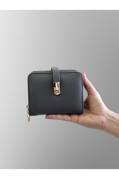 shiny ever Small Size Women's Wallet Dark Gray with Gold Detail