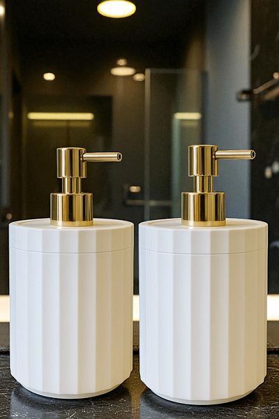 DOVİHOME 2 τεμ. 700ml XL Πάγκος Λευκό Μπάνιο Χρυσή Αντλία Διανομέας Υγρού Σαπουνιού Μπάνιου Κουζίνας Απορρυπαντικό