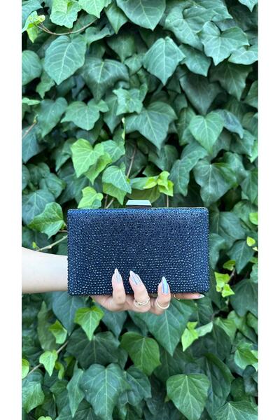 BRAVE BAG LACİVERT TAŞLI KARE KASA ABİYE ÇANTA-21