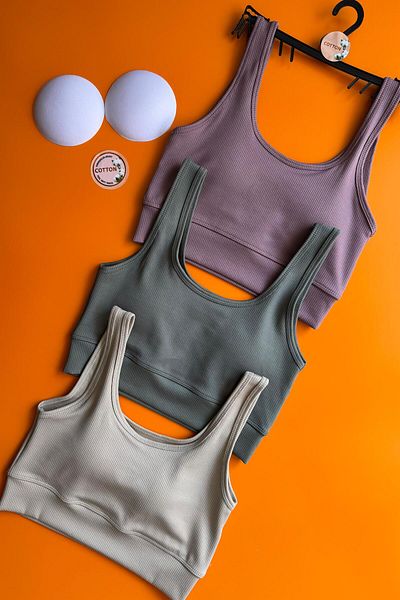 Elosia Zaphir 3Some |   Plum, Stone Grey and Green Color Support T-Shirt Bra Ribbed Women Bustier-Bra 64E32