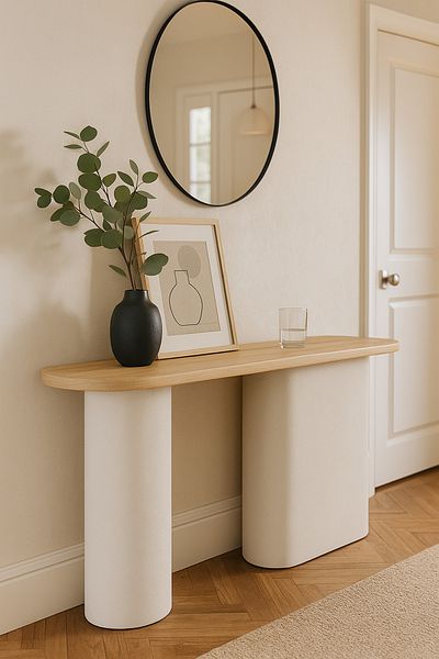 ket furniture كونسول كيرف – Curve Console خشب صناعي عالي الجودة,(تشطيب حجري غير لامع),لون عاجي هادئ مع طابع معماري