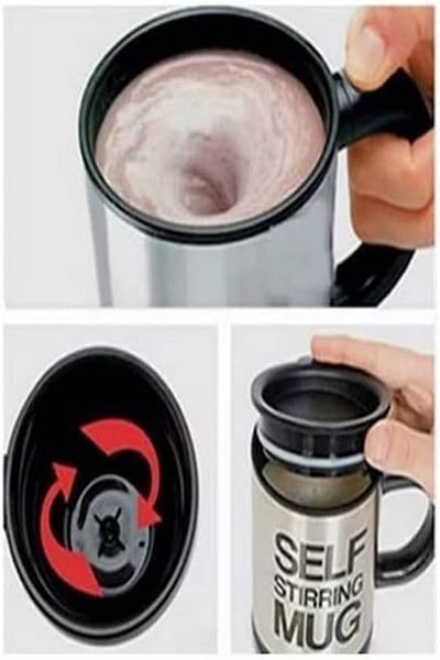 Generic Self Stirring Mug Stainless Steel Automatic Mixing Coffee Cup with Lid, Black Handle