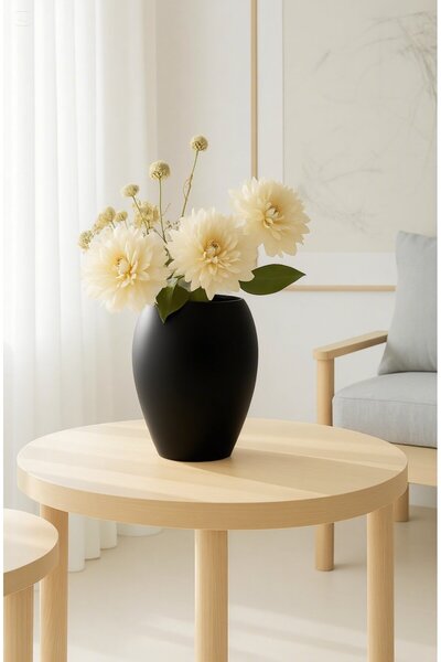 Lui Tasarım Siyah Renk İskandinav Tarzı Sade Seramik Vazo Bohem Ahşap Dekorasyon