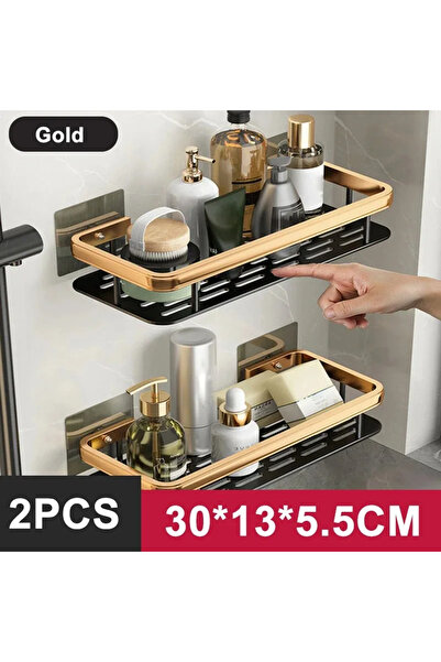 Choice StyleB-أسود ذهبي-2 رف حمام منظم تخزين المطبخ من سبائك الألومنيوم رف شا...