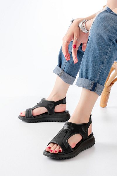 serkanseyyid T-221 Black Spring Parachute Fabric Elastic Orthopedic Women's Sandals