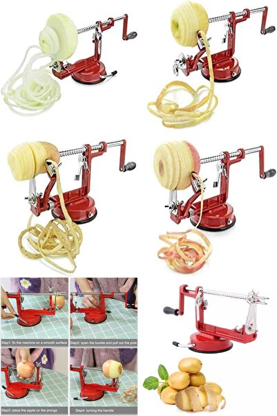 Yu Su Tools Elma Soyma Makinesi | Vantuzlu Tabanlı, Paslanmaz Çelik Bıçaklı Spiral Meyve Elma Soğan Dilimleyici