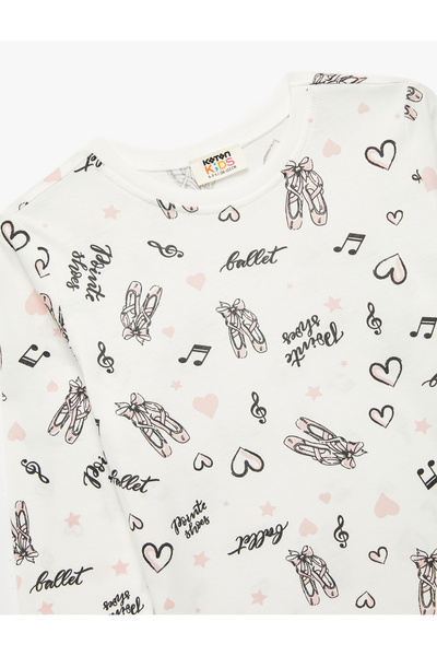 Koton Cotton Long Sleeve Crew Neck Ballet Printed T-Shirt