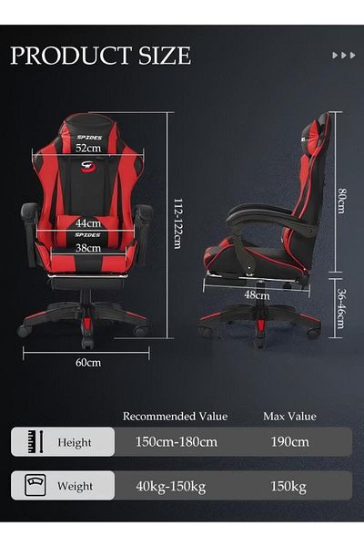 fun zone Spides Ergonomic Gaming Chair with Footrest Computer Gaming Chair