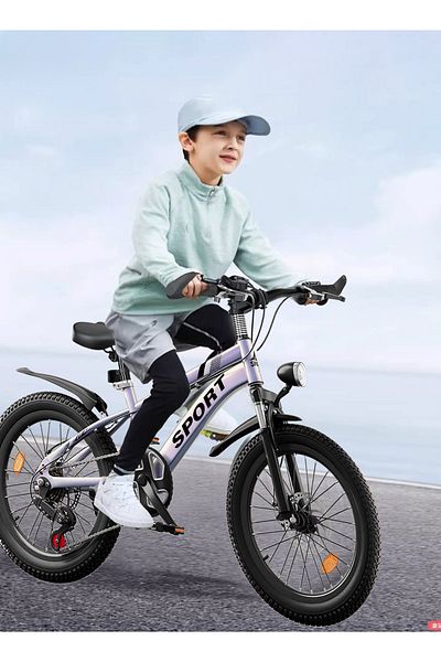 KidLe 22 Inch Mountain Bike for Kids, Dual Disc Brakes 7-Speed Gears with LED Headligh, for Age 8-12