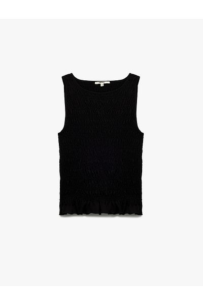 Koton Cotton Wrinkle Fabric Slim Fit Crew Neck Sleeveless Blouse