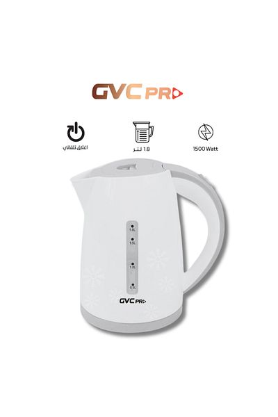 GVC PRO غلاية بلاستيك سعة 1.8 لتر - GVCKT-3720 H أبيض