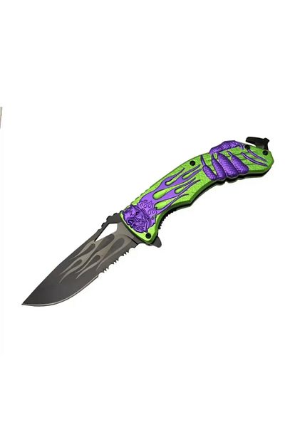 SepetBudur Lanmark Mx20B Chainsaw Outdoor Pocket Knife 22 cm - Green Metal Handle, Automatic, Rope Cutting