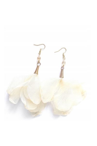 SYGGY Earrings – Beige, delicate flowers, made of fabric
