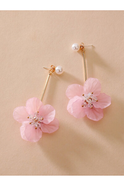 SYGGY Peony earrings, pink flower pattern, 10 cm