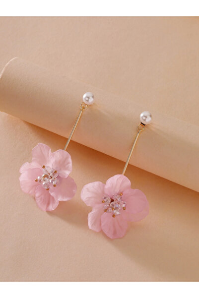 SYGGY Peony earrings, pink flower pattern, 10 cm