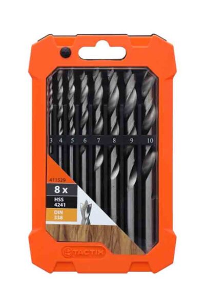 Tactix 8-Piece Break-Resistant HSS Brad Point Drill Bit Set with Plastic Storage Case