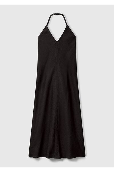 United Colors of Benetton Women's Black 100% Linen Backless Long Dress