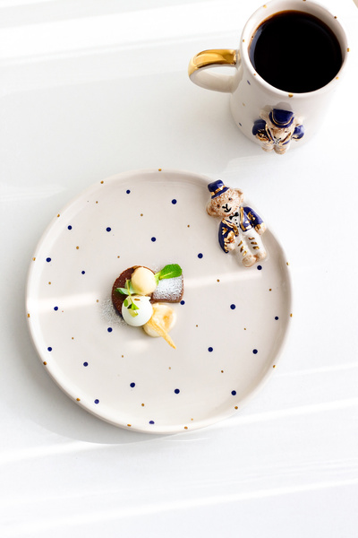 SİNEM YAMAN HOME Pink Dark Blue Bear 2-Piece Ceramic Plate Set / Ceramic 20 cm 2-Piece Plate Set