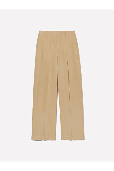 Sisley Women's Paper Bag Linen Blend Pleated Detailed Palazzo Pants