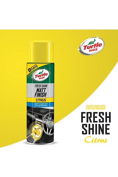 Turtle Wax Fresh Shine Citrus – 500ml Cockpit Shine Spray with Air Freshener Lasts Up to 8 Days