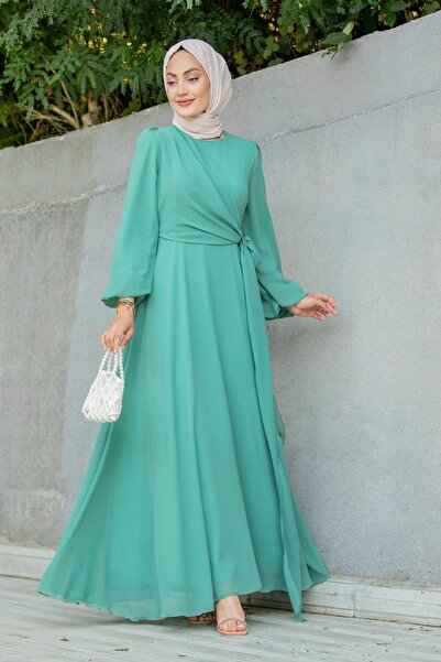 Tesettür Çarşım Narin Mat Şifon Tesettür Abiye-Mint