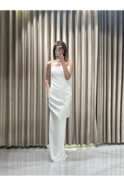 Kaleiçi Yıldızlar Beyaz Straplez Yeni Sezon Abiye 5274