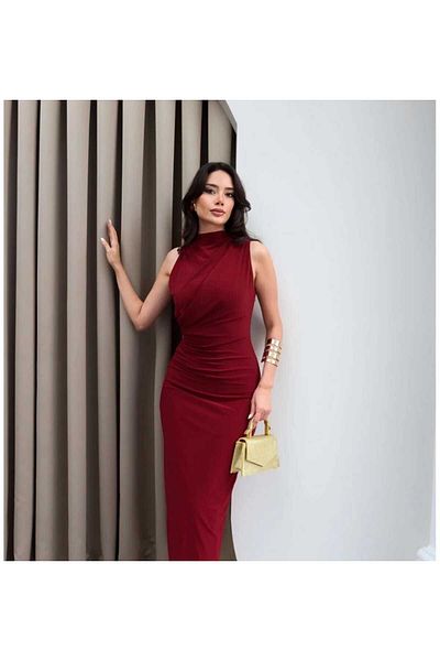 MODA DURAĞI Draped Slit Midi Dress
