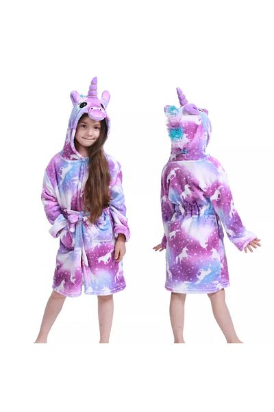 zzz sleep good sleeping !!! Halat de baie copii, model Unicorn, cu imprimeu in nuante de Mov cu Caluti