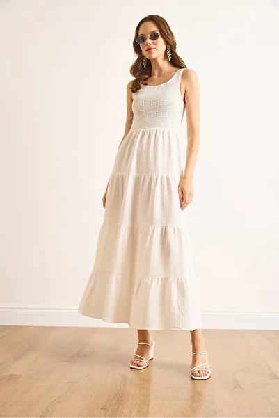Olalook Women's White Top Gipeli Piece Maxi Muslin Dress Elb-19002499